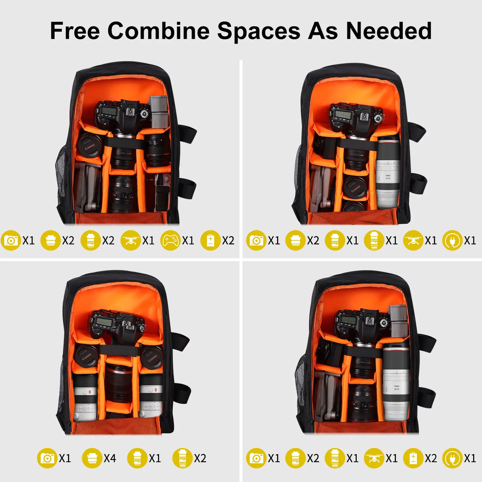 Mochila de câmera profissional com logotipo personalizado para DSLR/SLR/bolsa de fotografia à prova d'água sem espelho com suporte de tripé para exterior