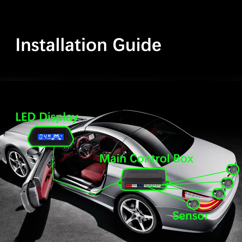 Lcd diplay 4 sensores de estacionamento sistema de detecção de estacionamento carro inteligente campainha radar monitor distância reverso backup auxiliar universal