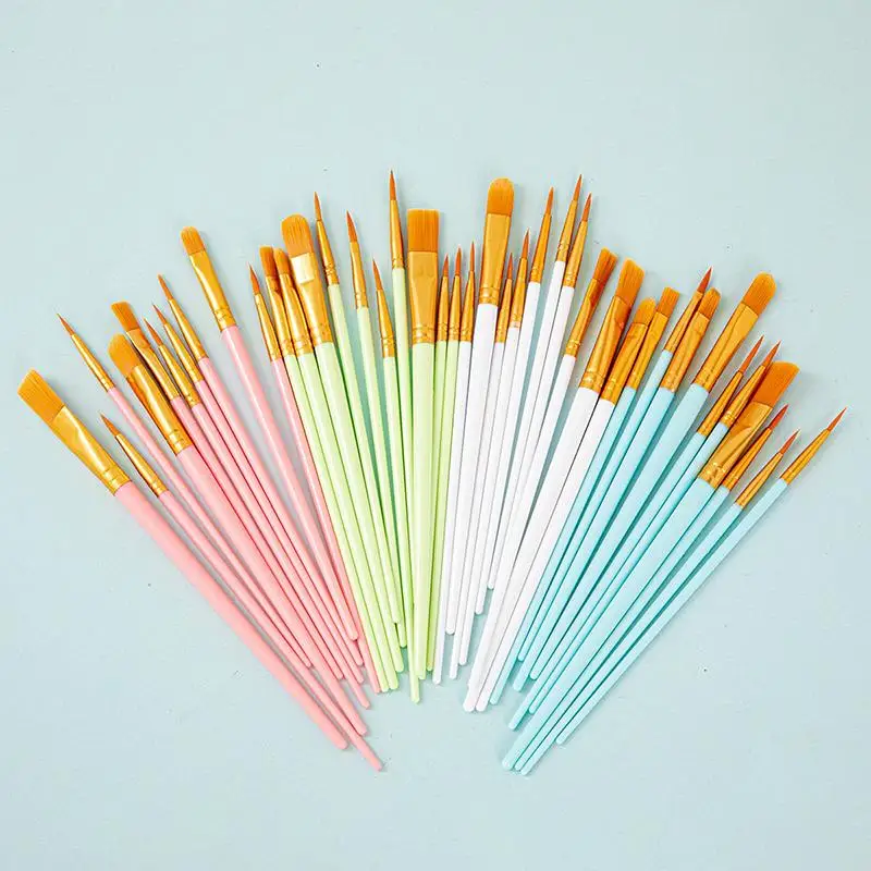 10Pcs Set Multi-functional Watercolor Brush Plastic Rod Art Painting Watercolor Gouache Oil Brush Nylon Hair Hook Line Oil Brush