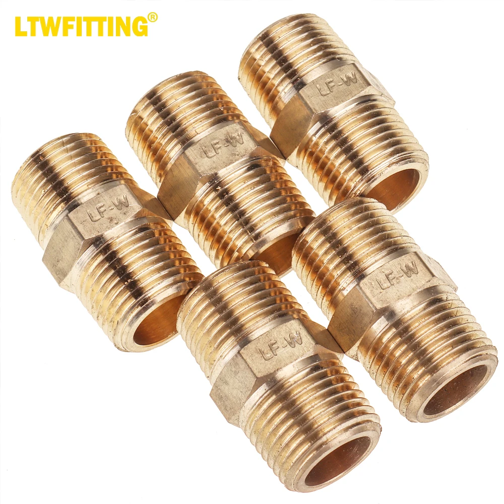 

LTWFITTING LF Brass Pipe Hex Nipple Fitting 3/8" Male NPT Air Fuel Water(Pack of 5)