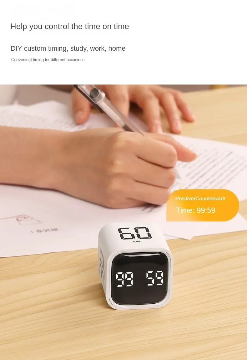 Produktivitätswürfel-Timer, Schwerkraftsensor, umdrehbare LED-Anzeige, 4 voreingestellte Zeit, Dual-Modi, Countdown, Kochstudie, Mini-Digital-Timer – Detail 5