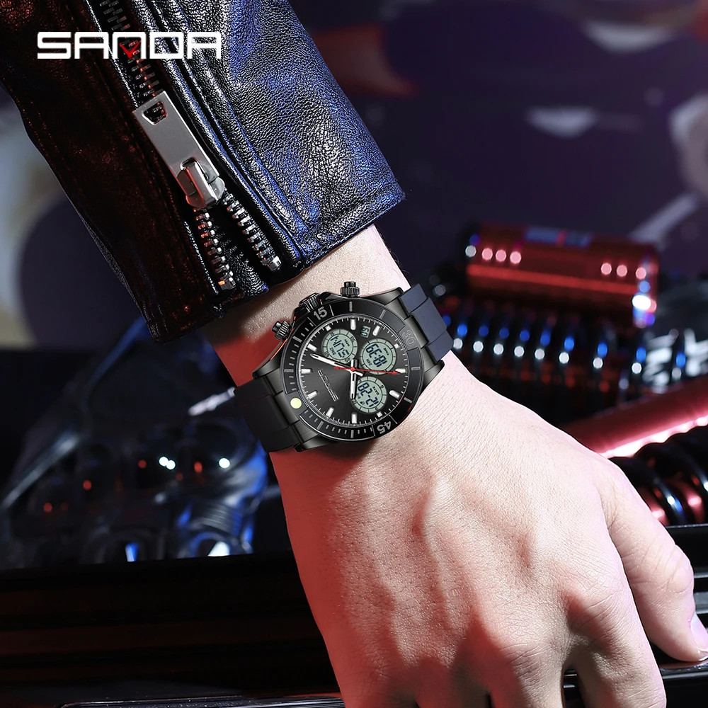 SANDA 6192 Orologio elettronico da uomo Multifunzionale Luce notturna Impermeabile Sport Antiurto Orologio digitale da uomo per il tempo libero