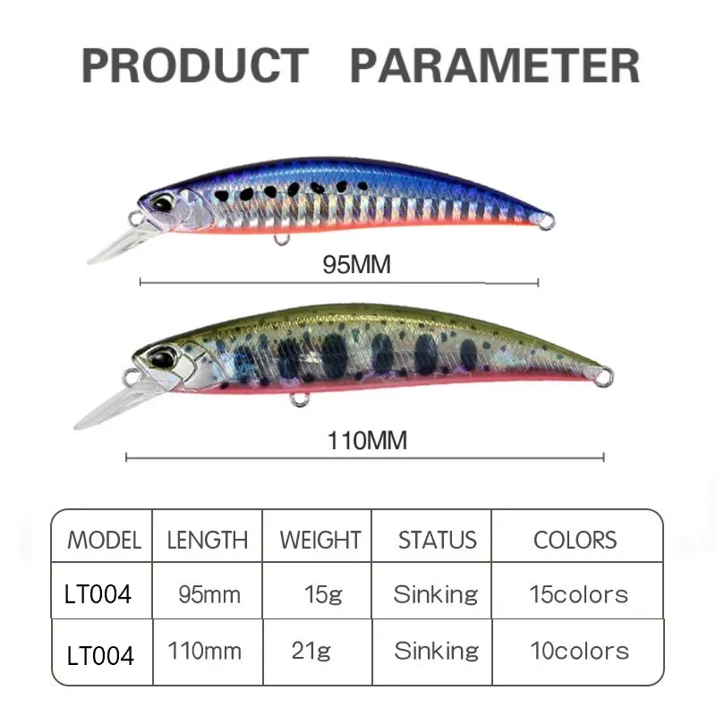 TSUYOKI Minnow Fishing Lure 95/110mm Sinking Hard Bait Wobbler Jerkbait Long Casting Saltwater Seabass Spearhead Ryuki 95