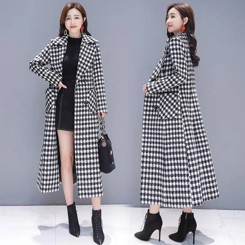 

Women Plaid Faux Wool Coats Korean Elegant Reversible Loose Jacket Autumn Casual Female Lamb Long Blended Overcoat New