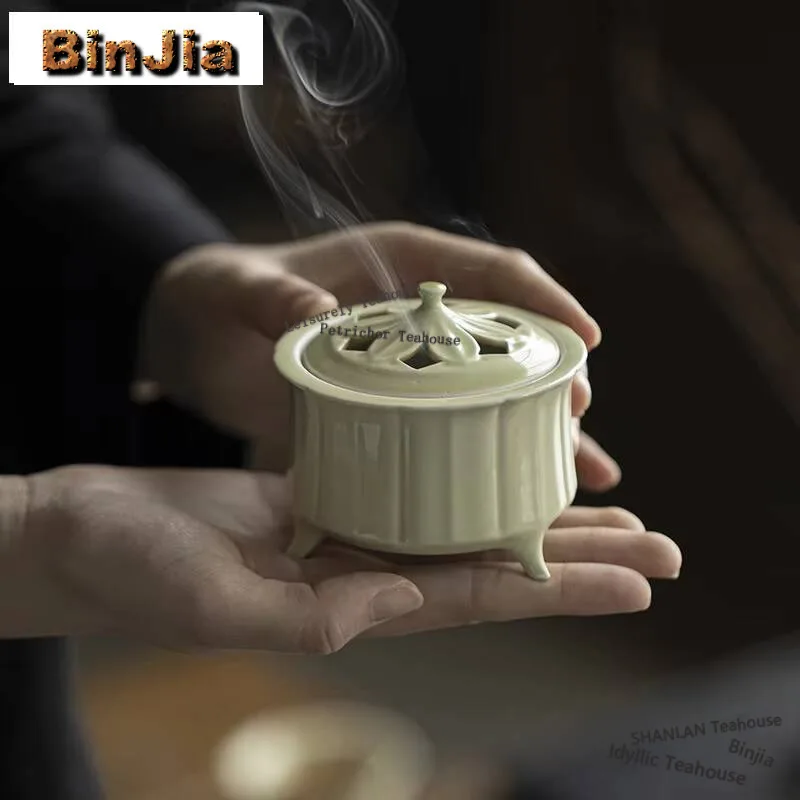 Reed Green Handmade Incense Burner Household Boutique Three-legged Incense Holder Zen Censer Smell Distributor Tea Services Gift