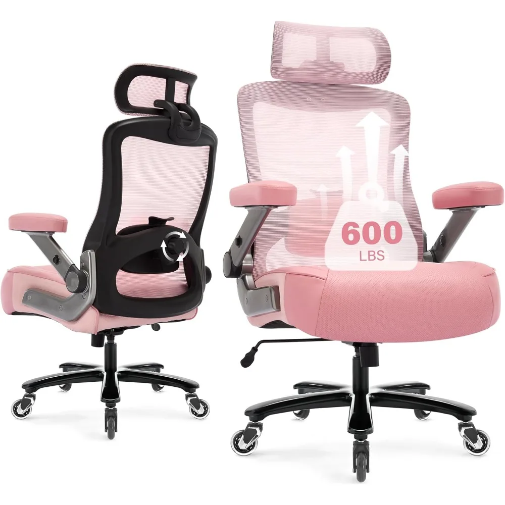 

600lbs big and tall office chair- heavy duty executive computer chair with 3d flip arms large wheels, ergonomic mesh high back d