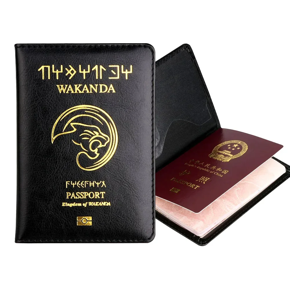 Black Panther Passport Cover Men Women Travel Soft Leather Passport Wallet ID Case Bank Card Bag Passport Holder