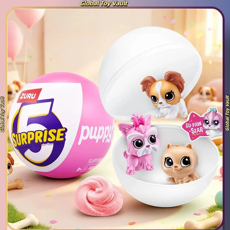 ZURU 5 Surprise Puppy Blind Box Fluffy Surprise Egg Collectible Puppy cute Figure Toy Animal Desktop Decor Collectors toy Gift