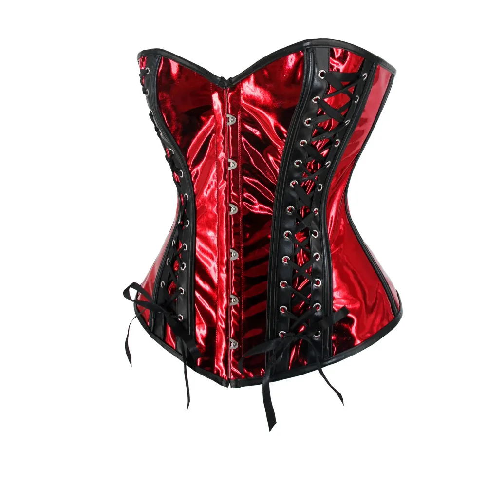 Faux Leather Corset Top Sexy Women Overbust Front Buckle Closure Lace-Up Corselet Steampunk Corsets & Bustiers Red