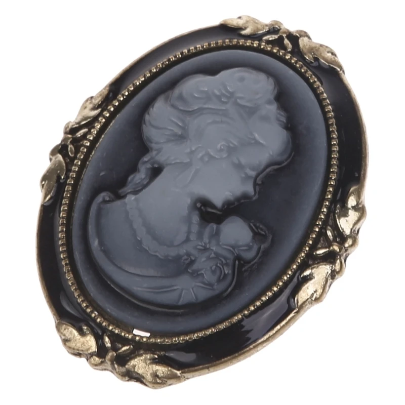 Q0KE 1pc Queen Lady Vintage Victorian Design Cameo Black Enamel Bronze Brooch Pin