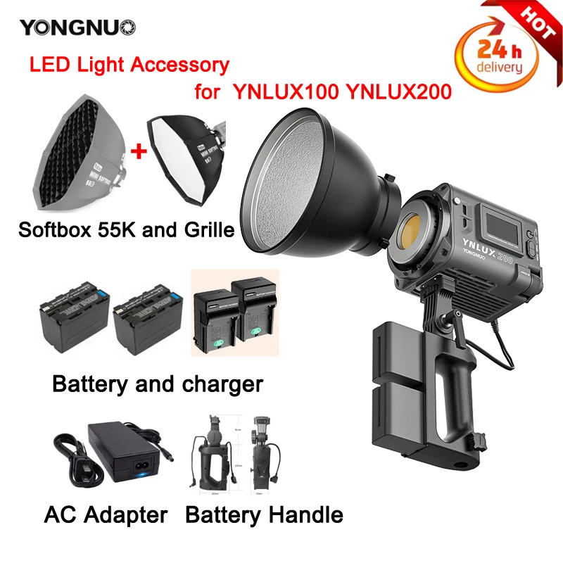 

Battery Handle Power Adapter Softbox for YONGNUO LUX100 YNLUX100 LUX200 YNLUX200 Handheld Outdoor LED Light