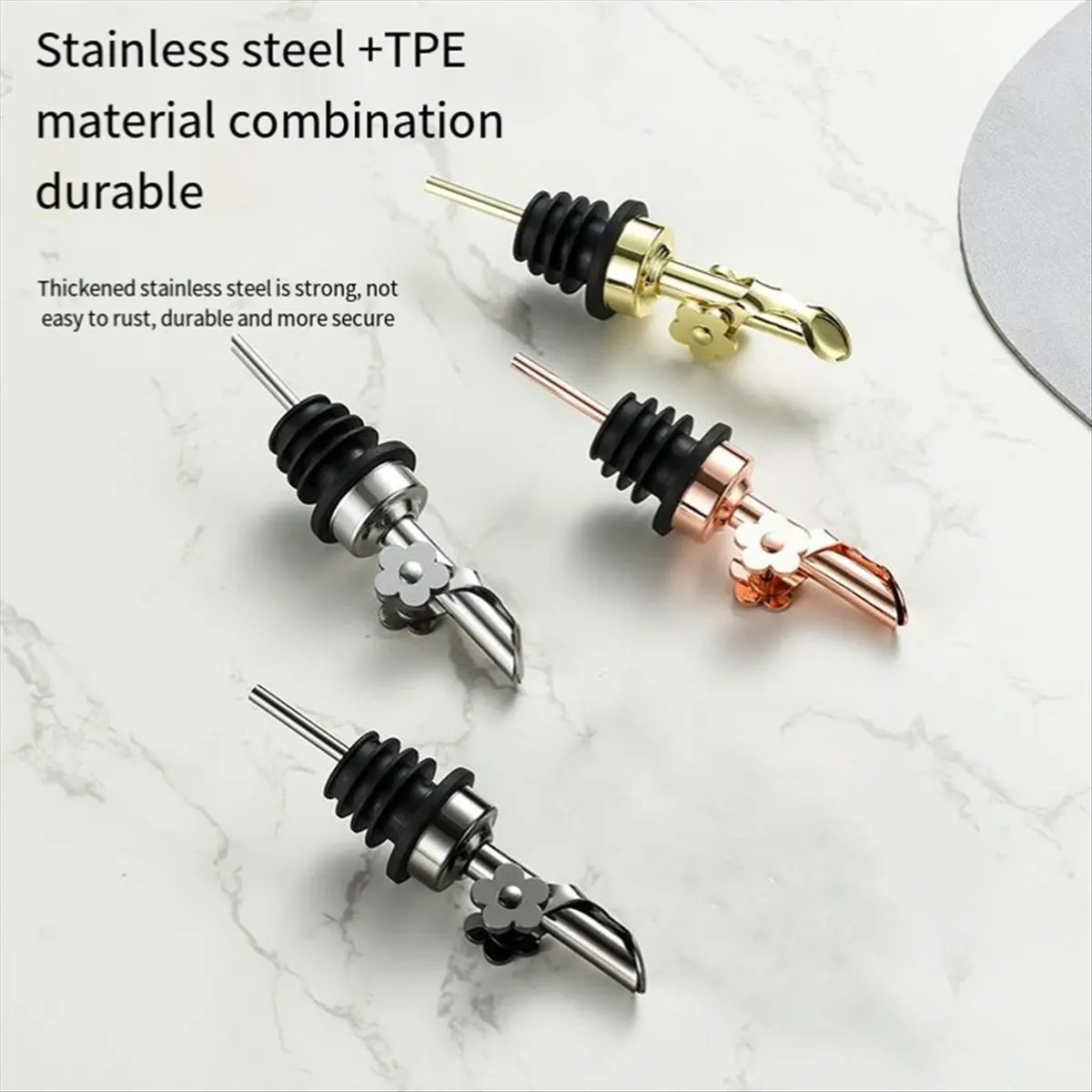 AB09 2Pack Stainless Steel Oil Pour Spouts, Replacement Bottle Pourers Oil Spout Liquor Pourers Auto Flip Feature Gold