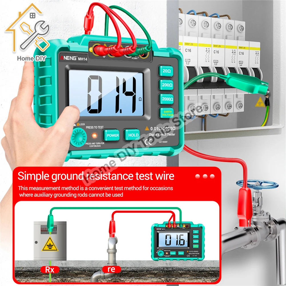 MH14 0-2000Ohm Digital Insulation Resistance Tester 1999 Count Professional Multimeter Insulation Ground Resistance Tester