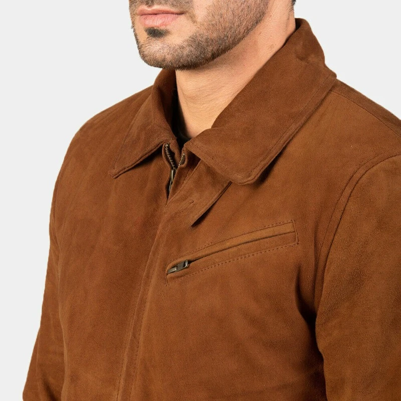 Men's Real Genuine Suede Outdoor Classic Leather Jacket Winter Style Soft Bomber