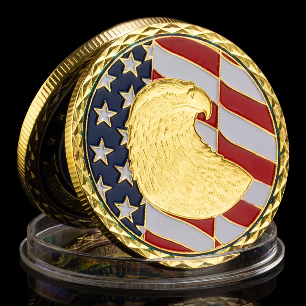 عملة تذكارية مطلية بالذهب ، خفر السواحل الأمريكي ، تذكار نصف مخضرم ، نمط النسر الأصلع ، هدية قابلة للجمع