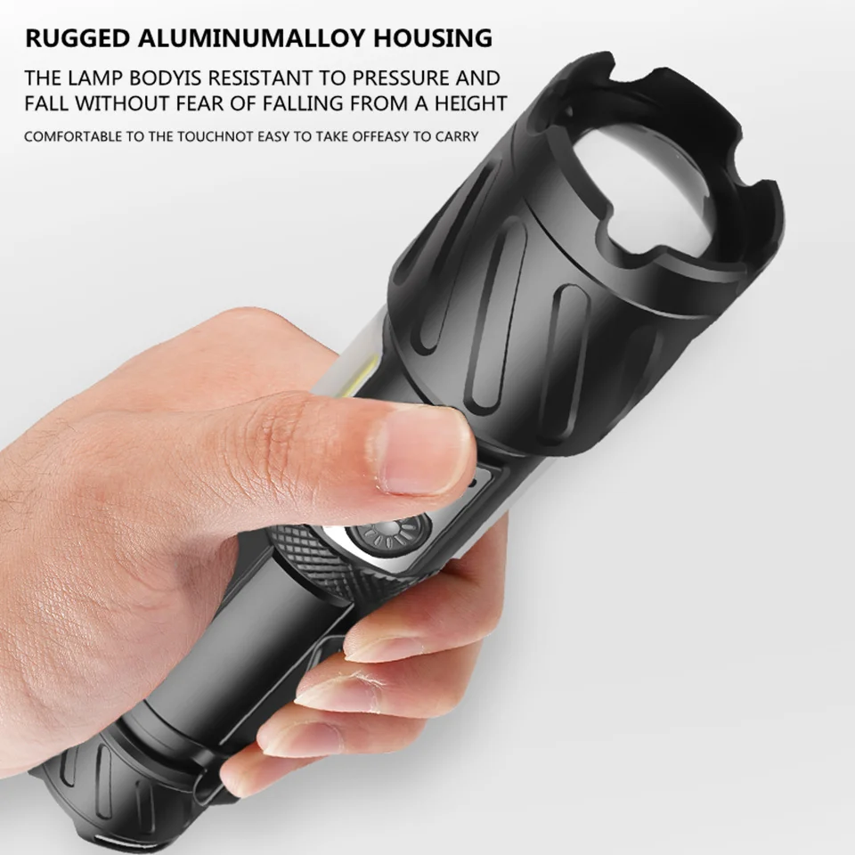 Portable Red White Light Flashlight Type-C Charging Zoom XHP99 Warm Light Flash Light  Tactics Torches