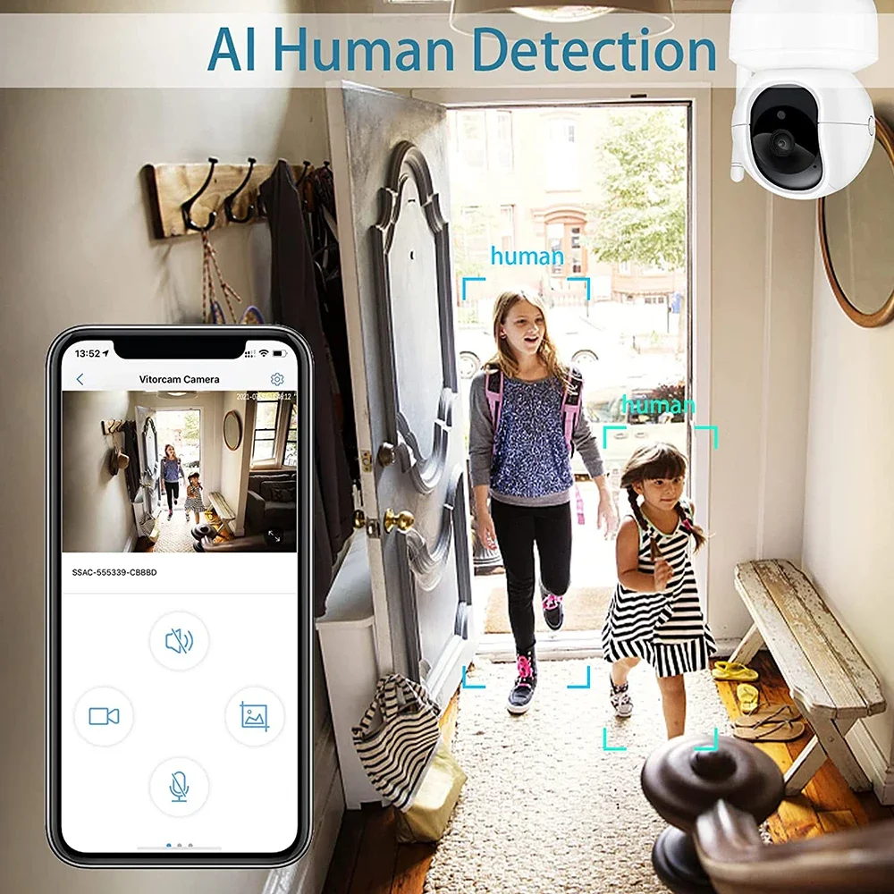 Imagem -03 - Pan-tilt Wi-fi Câmera ip Interior Detecção Humanóide Rastreamento Automático Câmera Ptz Intercomunicador Bidirecional Visão Noturna Segurança do Lar Câmeras de Vigilância Cftv com Porta Lan Aplicativo Camhi mp