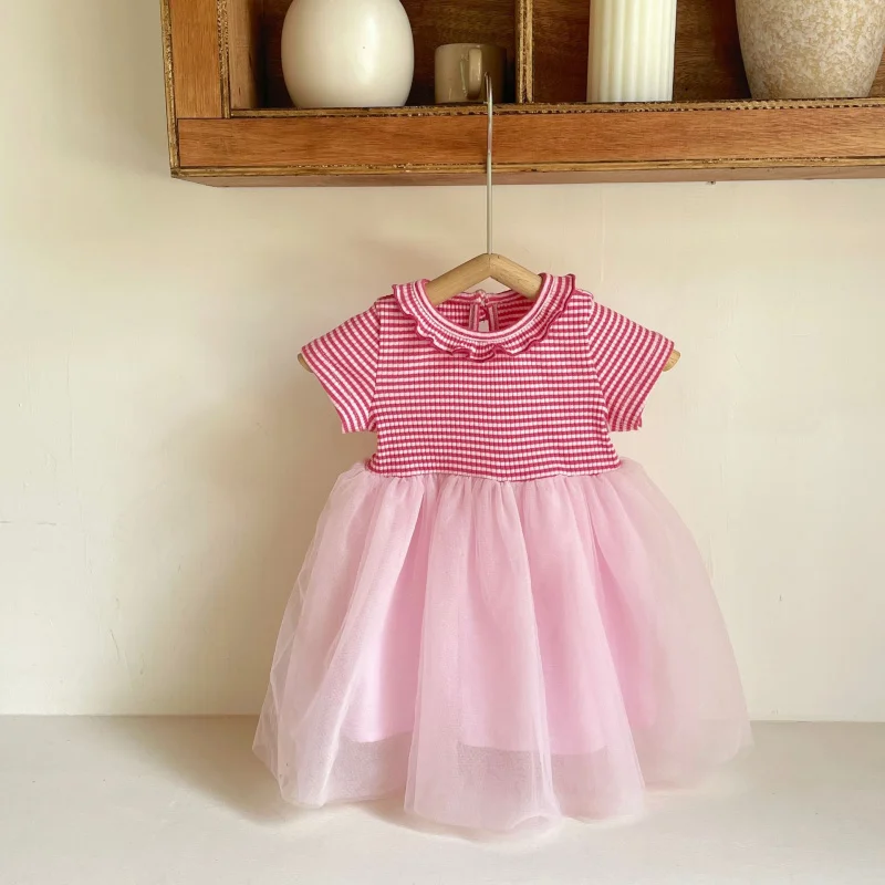 

2026New Summer Girls' Patchwork Princess Dress, Baby Girl's Solid Color Mesh Dress, Stylish Girl's Dress