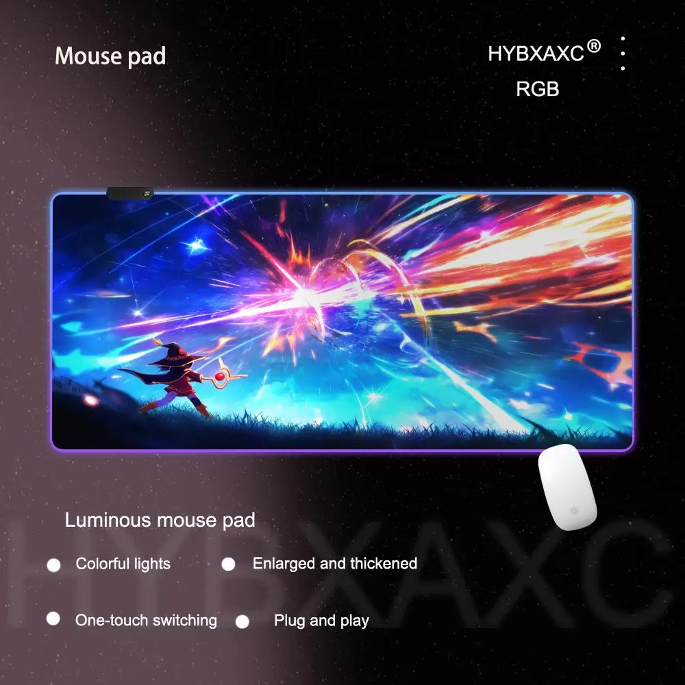 anime KonoSuba Megumin Mouse Pad RGB Gaming Mouse Pad Desk Mat HD Gamer Large LED Light XXL HYBXAXC MousePads PC Computer Carpet