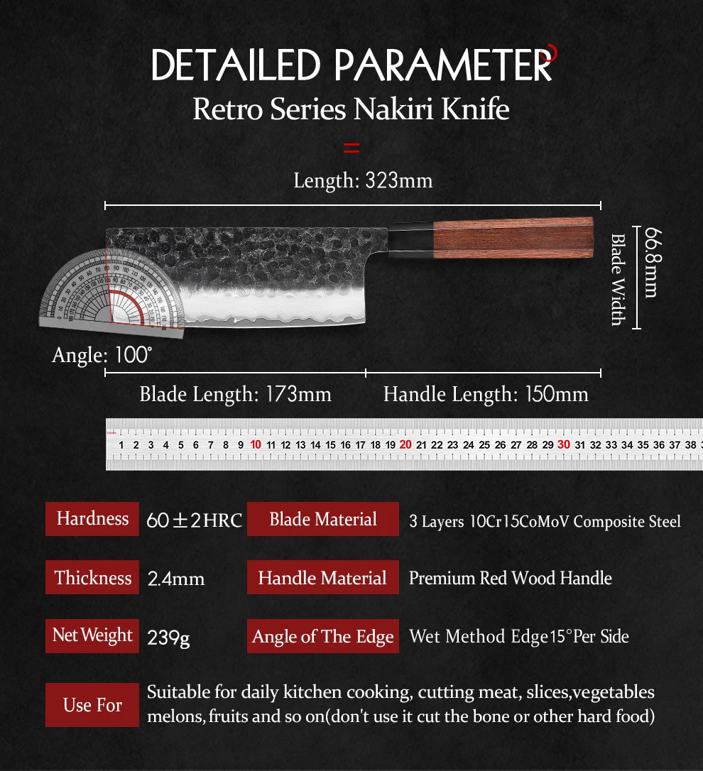 HEZHEN 6.8 cali nakiri nóż 3 warstwy stal kompozytowa wysokiej jakości czerwony drewna uchwyt akcesoria kuchenne