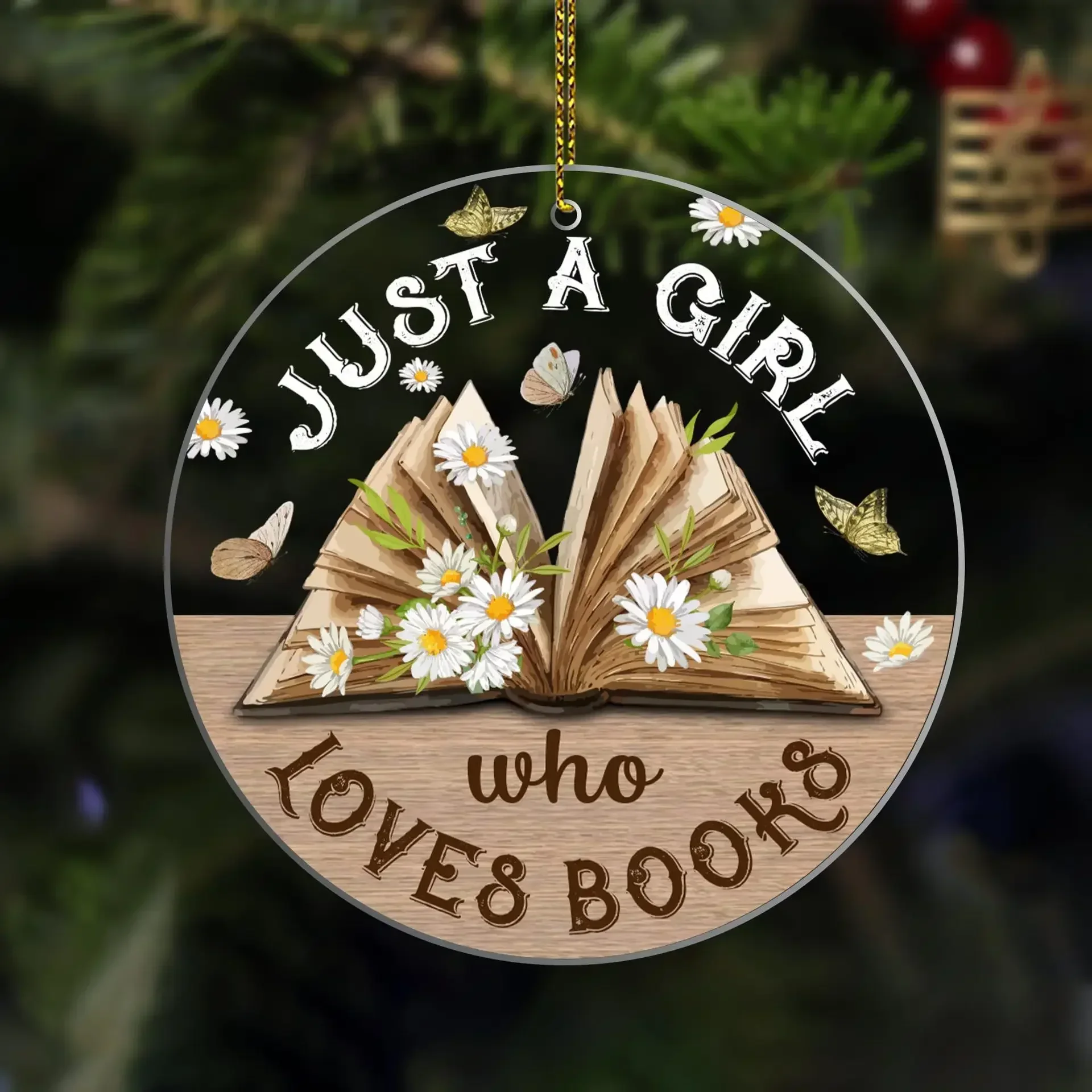 New Product Book Lovers Retro Printing Bookworm Acrylic Pendant Christmas Tree Home Decoration Gifts velasnavideñas