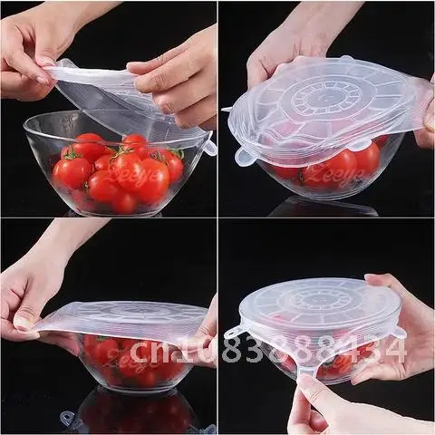 

6 Pcs Reusable Food Packaging Cover Silicon Food Fresh-Keep Sealing Cap Vacuum Stretch Silicone Lids Kitchen Silicone Cover