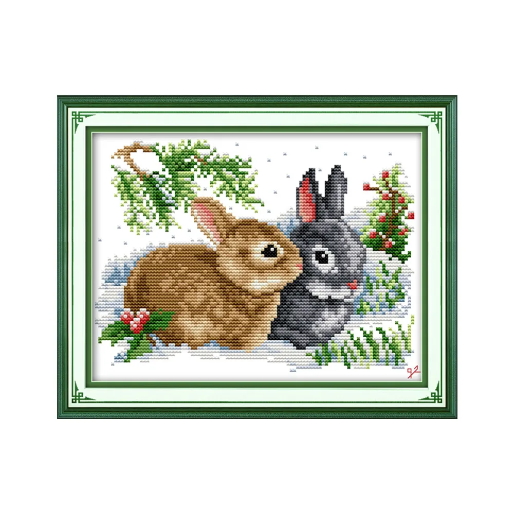 

Lucky Rabbits Cross Stitch Kit, Animal Cotton Silk, Aida Count, 18CT, 14CT, 11CT, Embroidery, DIY, Handmade