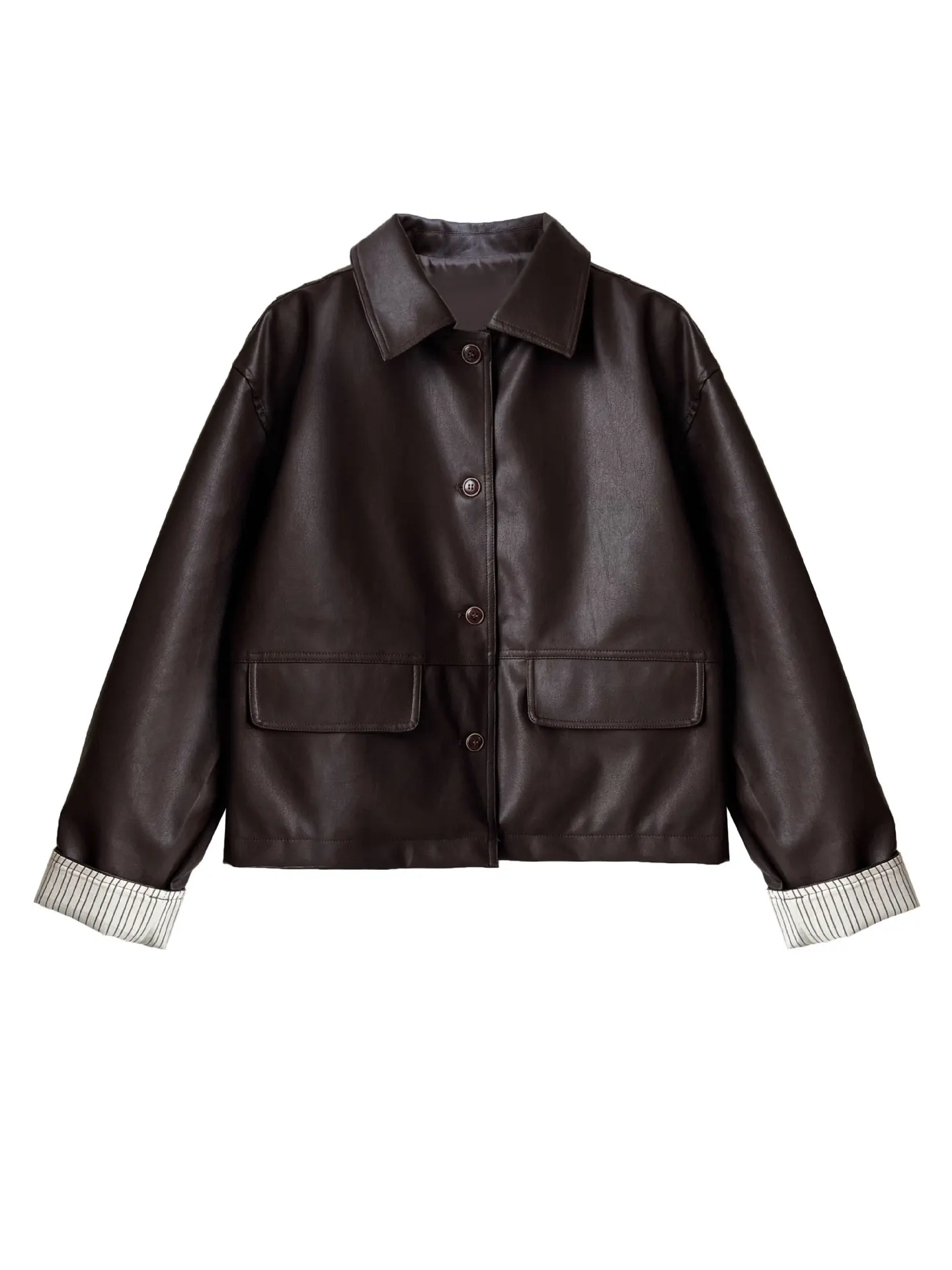 Retro PU leather jacket, women's design sense, contrasting colors, autumn new style, high-end feeling, motorcycle clip overcome