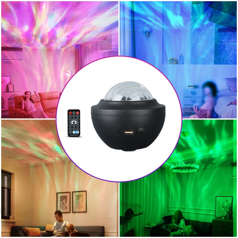 LED Northern Lights Galaxy Projector Aurora Starry Sky Lamp Bluetooth Speaker Remote Control Auto-Rotating for Room Party Decor