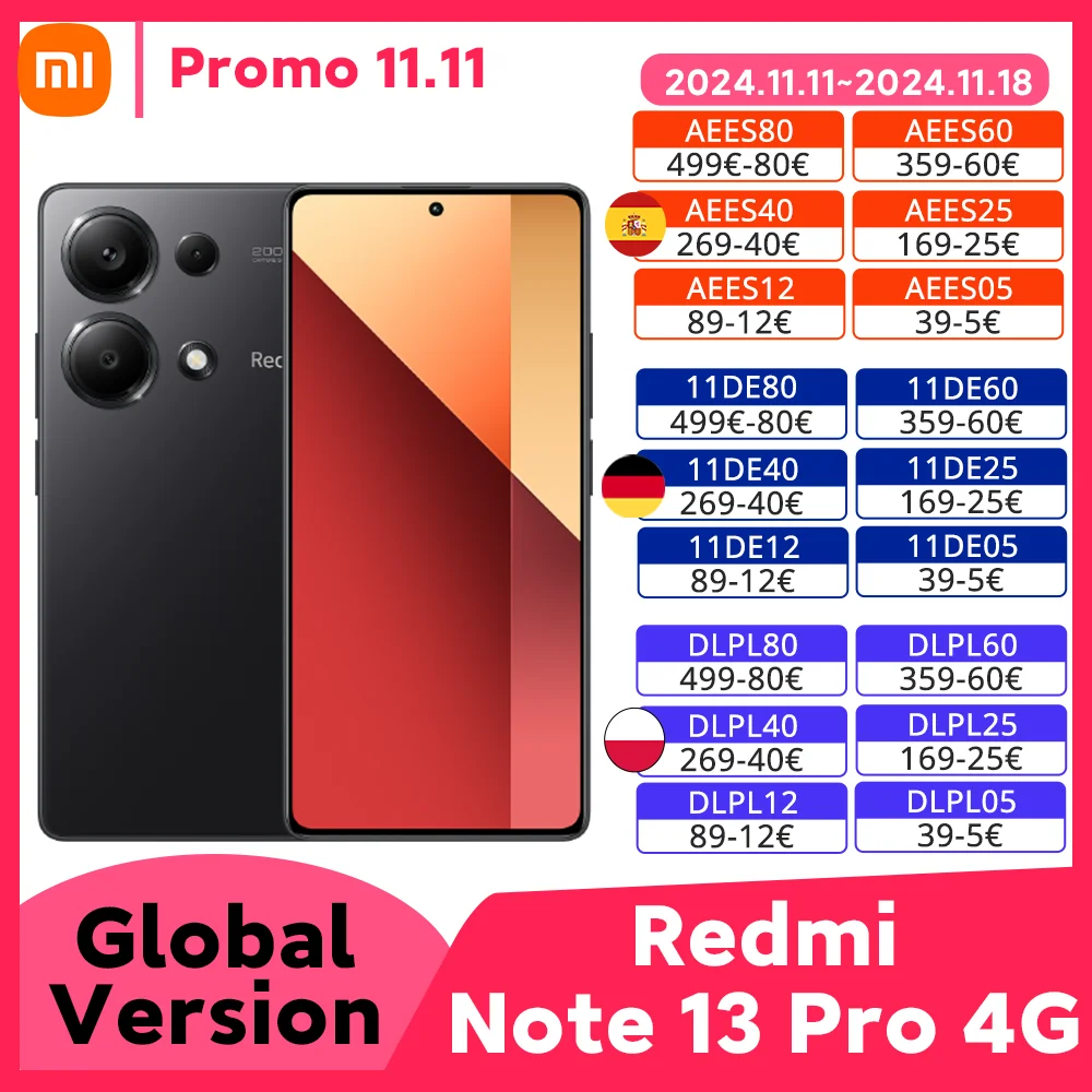 Xiaomi Redmi Note 13 Pro 4G Global Version 200MP OIS Camera Helio G99-Ultra Smartphone 120Hz FHD+ AMOLED 67W Charging Cellphone