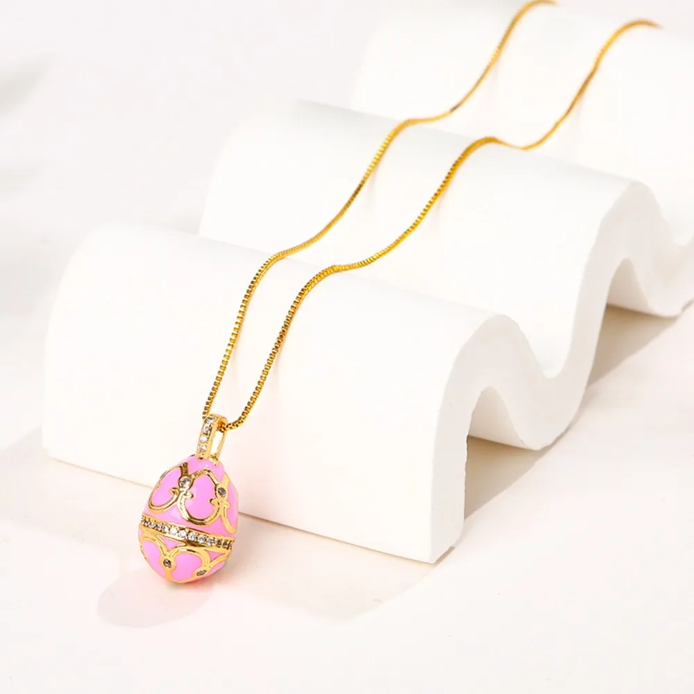 شيك بوهيميا الملونة المينا قلادة الزركون مجوهرات اكسسوارات عيد الفصح البيض كريستال قلادة سحر البيضاوي قلادة قلادة الزفاف #1