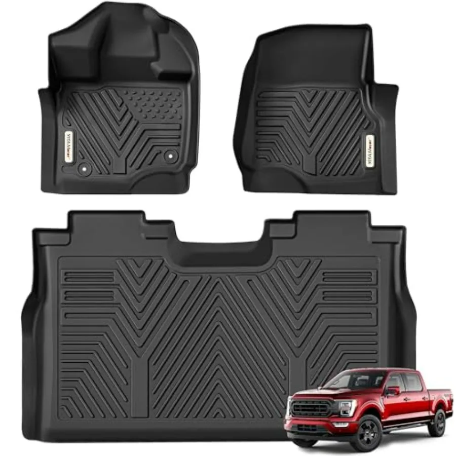 

Floor Mats Fit for F-150/F150 Lightning SuperCrew Cab 2025-2015 Rear w/o U-Seat Flat Storage TPE All Weather F150 Truck Mats 1