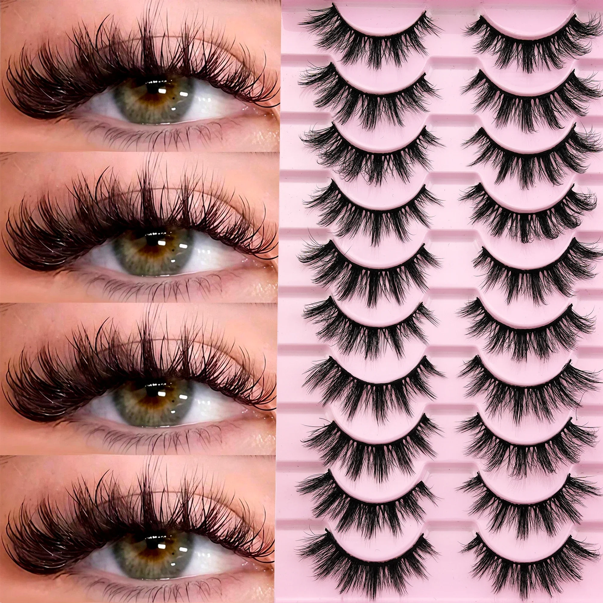 10 Pairs 3D Fluffy Wispy False Eyelashes Soft Lightweight Multi-Layer Blend Strip Lashes Reusable Eye Makeup Cosmetics