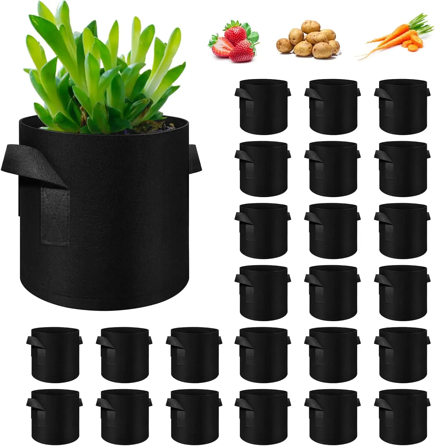 

24 Pack 5 Gallon Plant Grow Bags, Thickened Nonwoven Fabric Pots with Handles, Vegetable Planter Bags Containers, Cloth