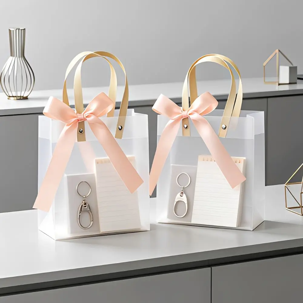 10/20 Stück matte transparente PVC-Geschenktüten mit rosa Schleifenband für Geburtstag, Süßigkeiten, Kosmetik, zum Mitnehmen YMY