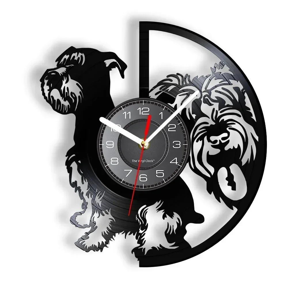 Mini Schnauzer Dog Silhouette Vinyl Record Wall Clock Donald German Breed Mane Dog Home Decoration Wall Decoration Art Watch