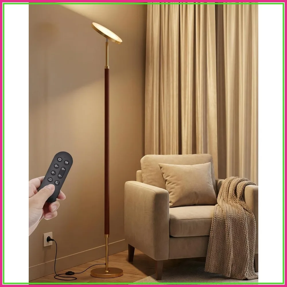 

Wood Torchiere Floor Lamp, Stepless Dimmable LED Uplight with Remote, 3000K-6500K, Timer for Living Room Bedroom
