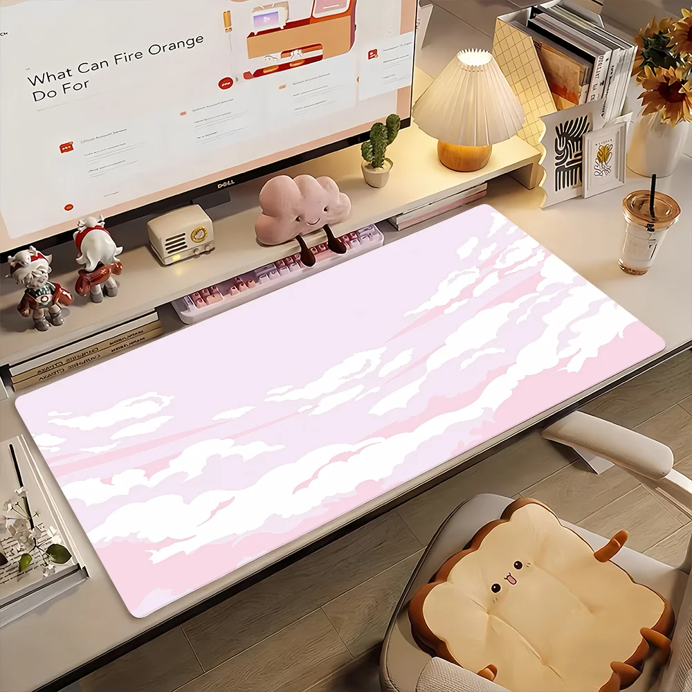 Art Pink Cloud Nine Mouse Pad Non-slip Rubber Gamer Balance Computer Mat Decoracion Deskmat Laptop Office Large