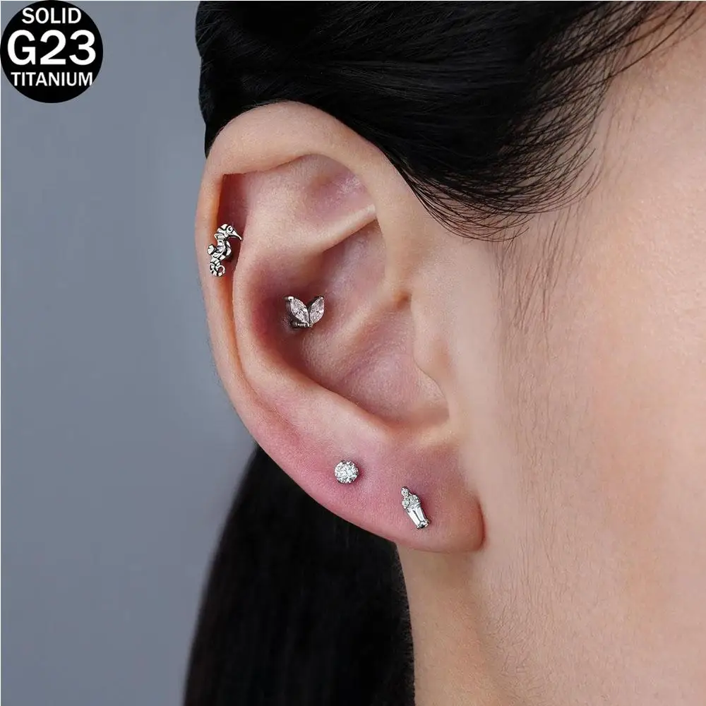 1PCS G23 Titanium Nose Labret Studs Shiny CZ Cluster Tragus Helix Cartilage Earring Body Piercing Jewelry for Men Women Gift