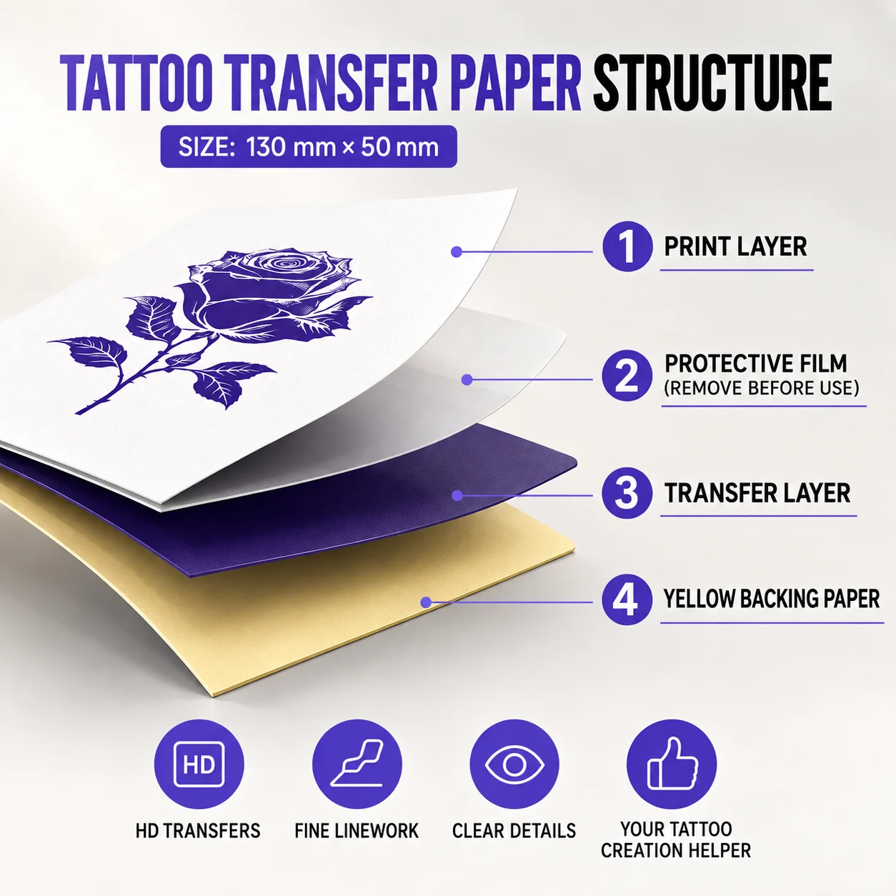 Thermal Tattoo Transfer Paper Film 50x130mm Sheet Compatible for Portable Mini Thermal Tattoo Printer Body Art Supply