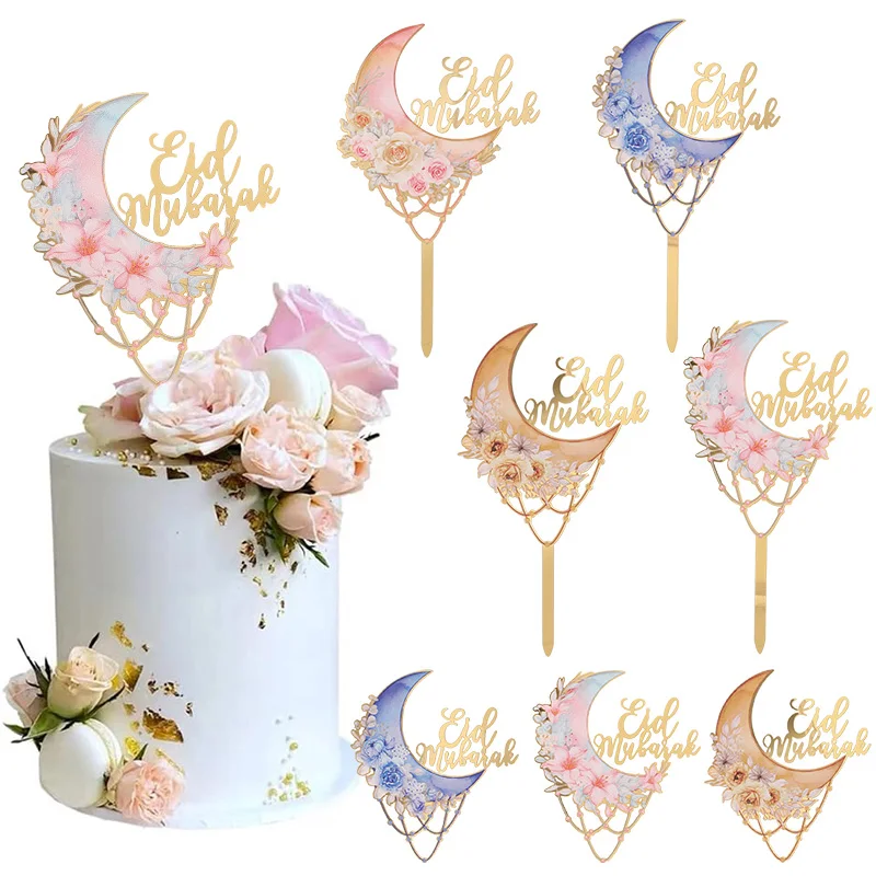 

Eid Mubarak Acrylic Cake Topper Moon Flower Cake DIY Decoration 2025 Islamic Muslim Ramadan Party Supplies Eid Gift Baking Tools