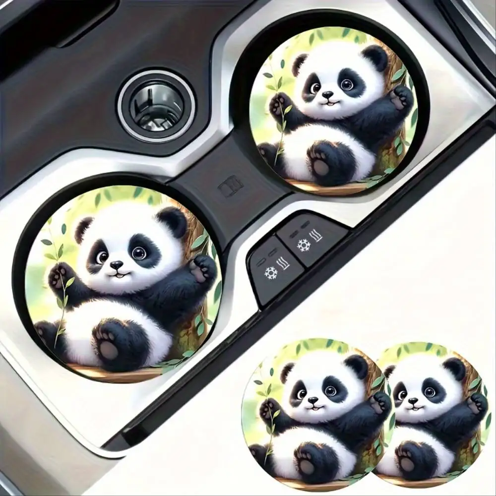 Panda Green Leaf Non-Slip Car Coasters Dual Use For Car Home Kitchen Lovely Gift
