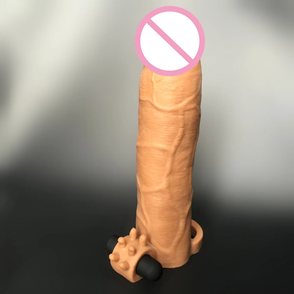 8.5 inches L  realistic penis sleeves enlargement solid head extend condom penis extender with bullet sex products for man