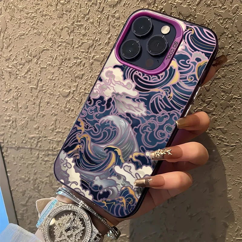 Ukiyo-e Ocean Waves Creative For iPhone Case 16 15 14 13 12 11 Pro XR XS Max 7 8 Plus Phone Shockproof Soft Y2K INS Girl Cover