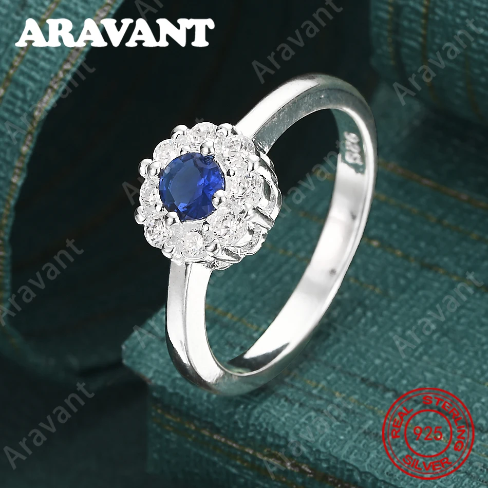 925 Sterling Silver Blue Round Zircon 7-10 Ring - Unique Gift For Women, Versatile For Events And Jewelry