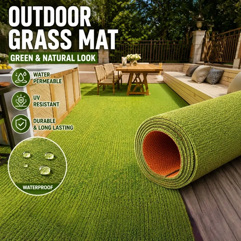 Faux Grass Green Area Rug Home Outdoor Use Non-Slip Entrance Door Mats Carpet  Bedroom Decor Running Noise Reduction Floor Mat