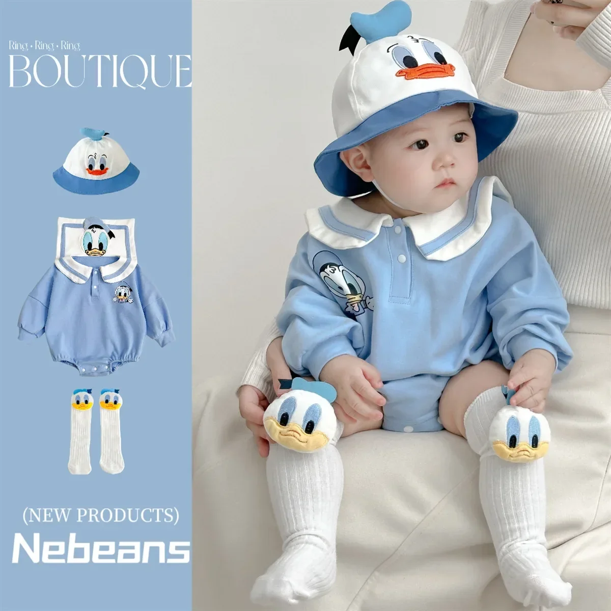 Disney Donald Duck Printed Newborn Baby Clothes Cotton Comfort Infant Jumpsuit Long-sleeved Climbing Toddler Cartoon Rompers