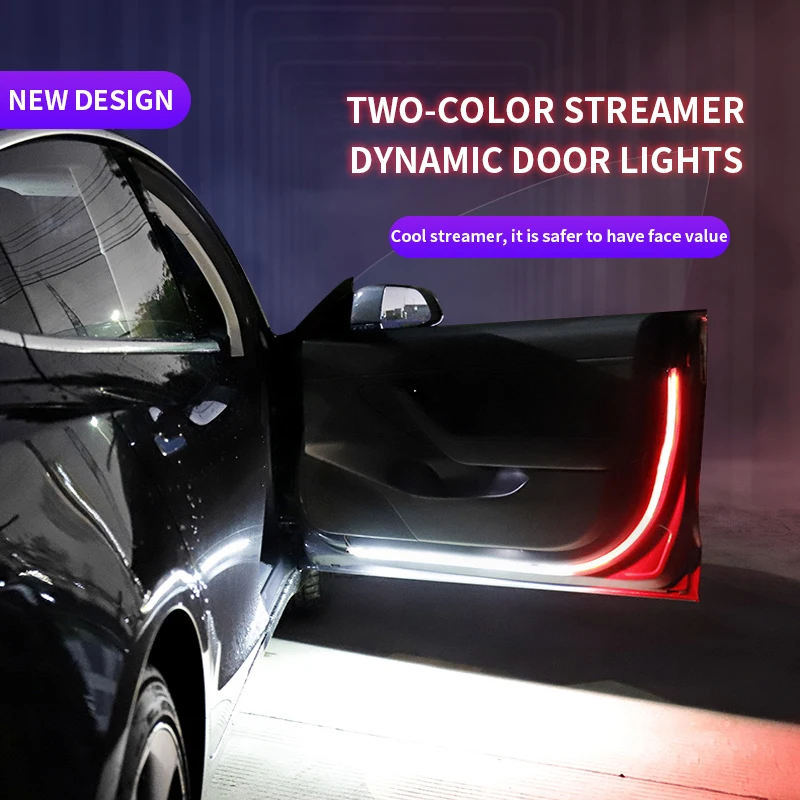 

2x Car Door Opening Warning LED Lights Welcome Decor Lamp Strips Decorative Ambient Light Flexible Waterproof 1.2M White Red 12V