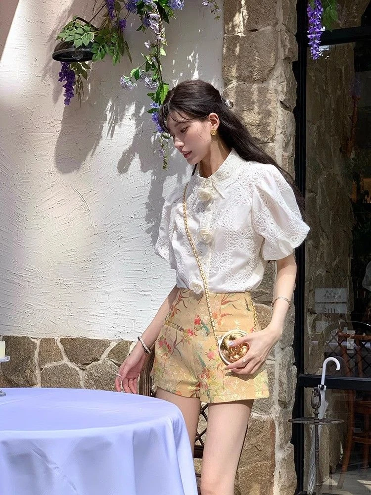 

Новинка 2023 года, женская блузка, модные рубашки с цветочной вышивкой и пышными рукавами, летние элегантные милые топы Camisa Mujer