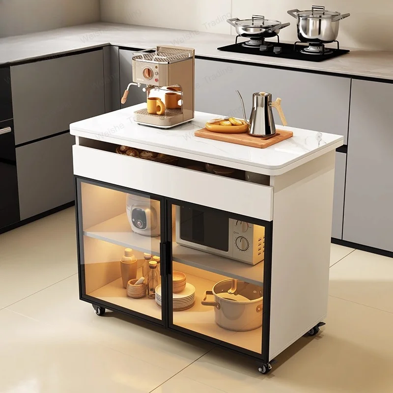 Kitchen storage Solid wood cabinet Multifunctional cutting table Operator multi-layer side cabinet Locker removable island table